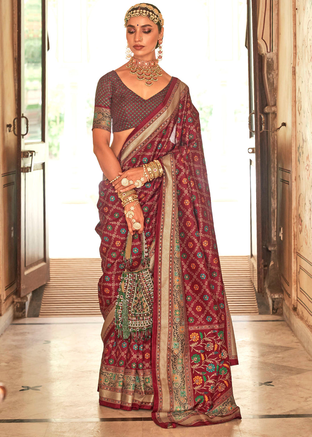 Buy MySilkLove Stiletto Maroon Printed Soft Silk Saree Online