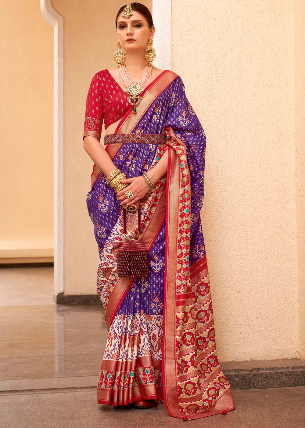Buy MySilkLove Deep Koamaru Purple and Red Printed Patola Soft Silk Saree Online