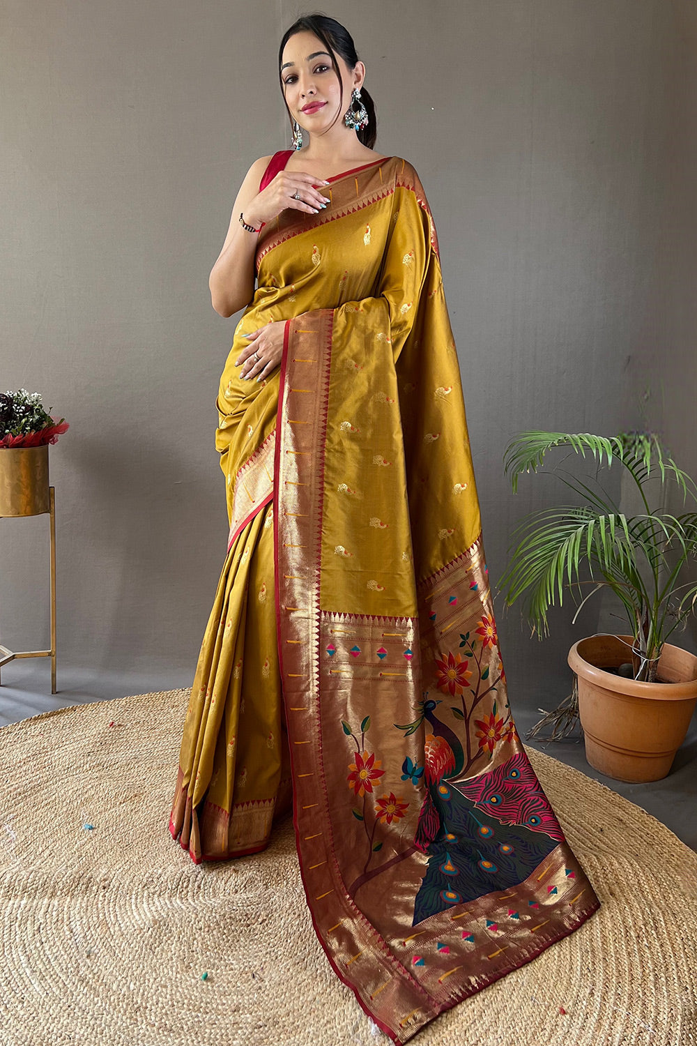 Buy MySilkLove Mandalay Yellow Zari Woven Paithani Saree Online