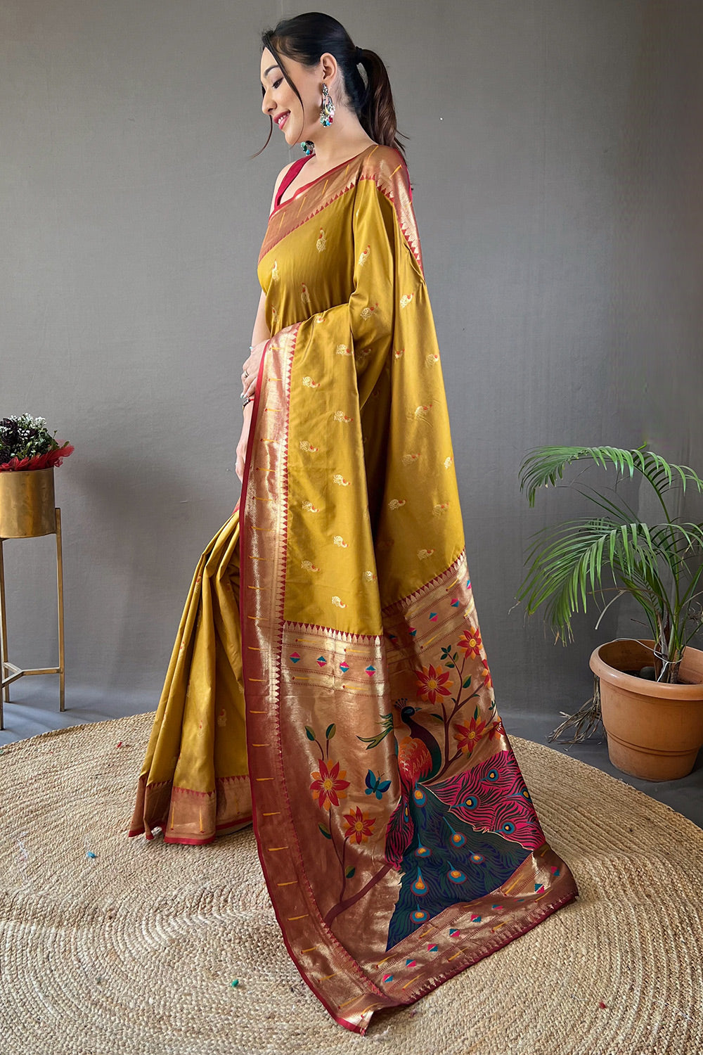 Buy MySilkLove Mandalay Yellow Zari Woven Paithani Saree Online