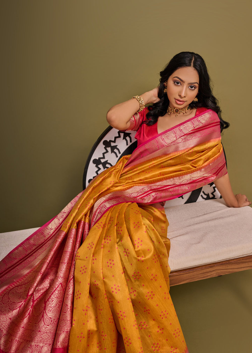 Buy MySilkLove Ochre Yellow Woven Banarasi Soft Silk Saree Online