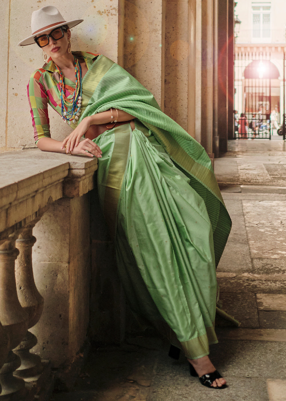 Buy MySilkLove Envy Zinnia Green Banarasi Handloom Saree Online