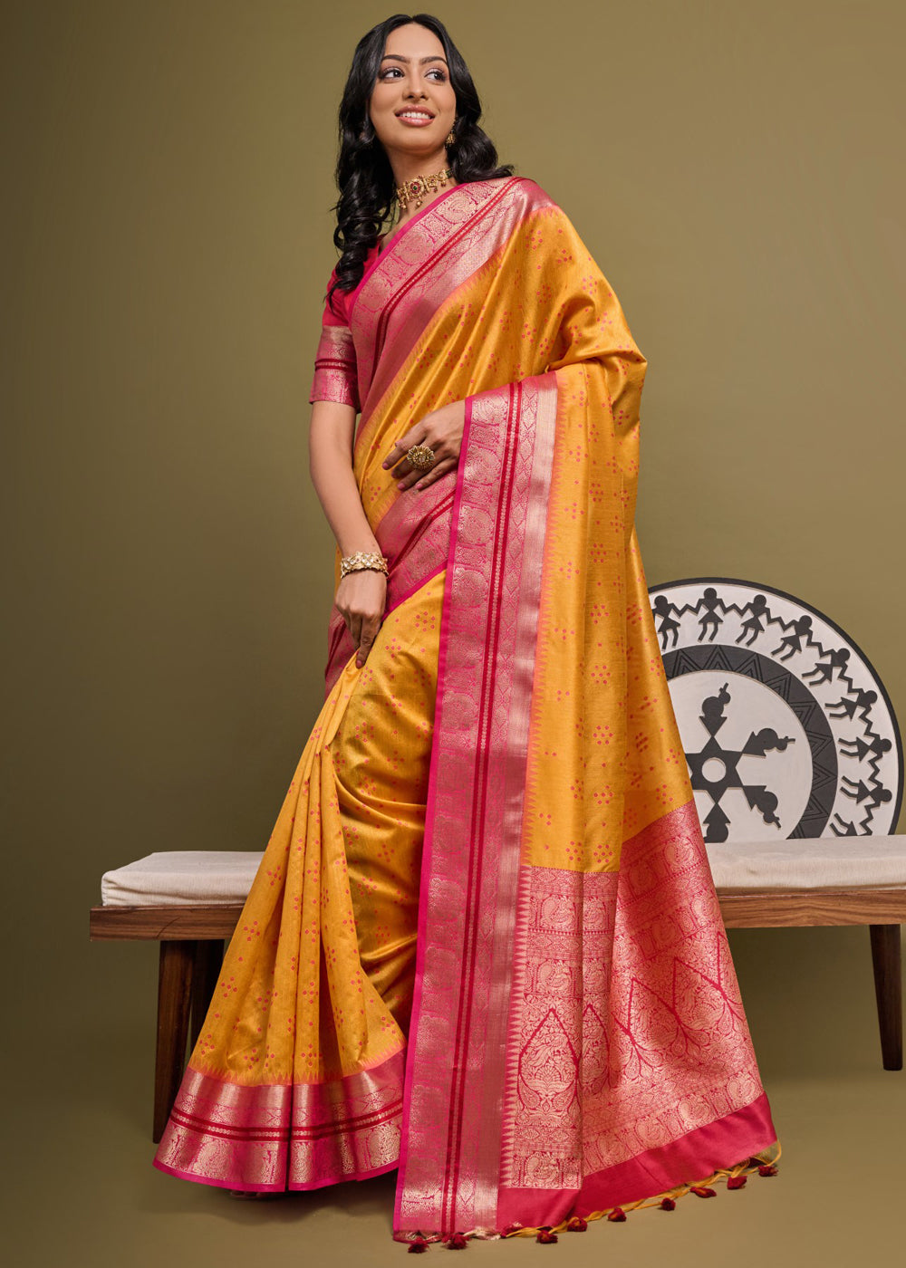 Buy MySilkLove Ochre Yellow Woven Banarasi Soft Silk Saree Online