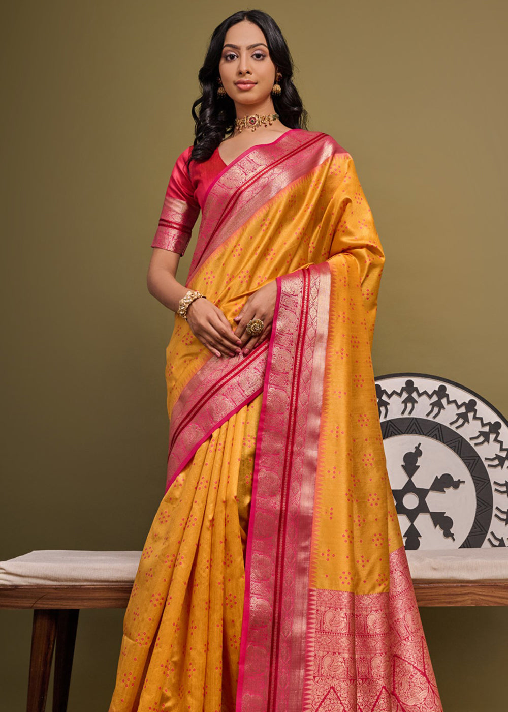 Buy MySilkLove Ochre Yellow Woven Banarasi Soft Silk Saree Online