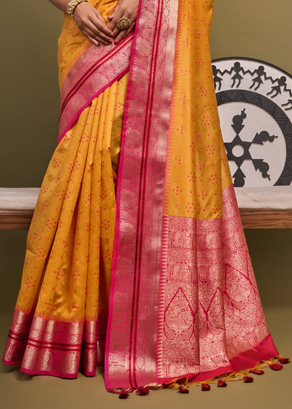 Buy MySilkLove Ochre Yellow Woven Banarasi Soft Silk Saree Online