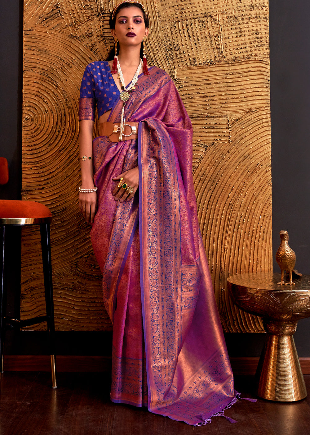 Buy MySilkLove Vin Rouge Purple Chaap Handloom kanjivaram silk Saree Online