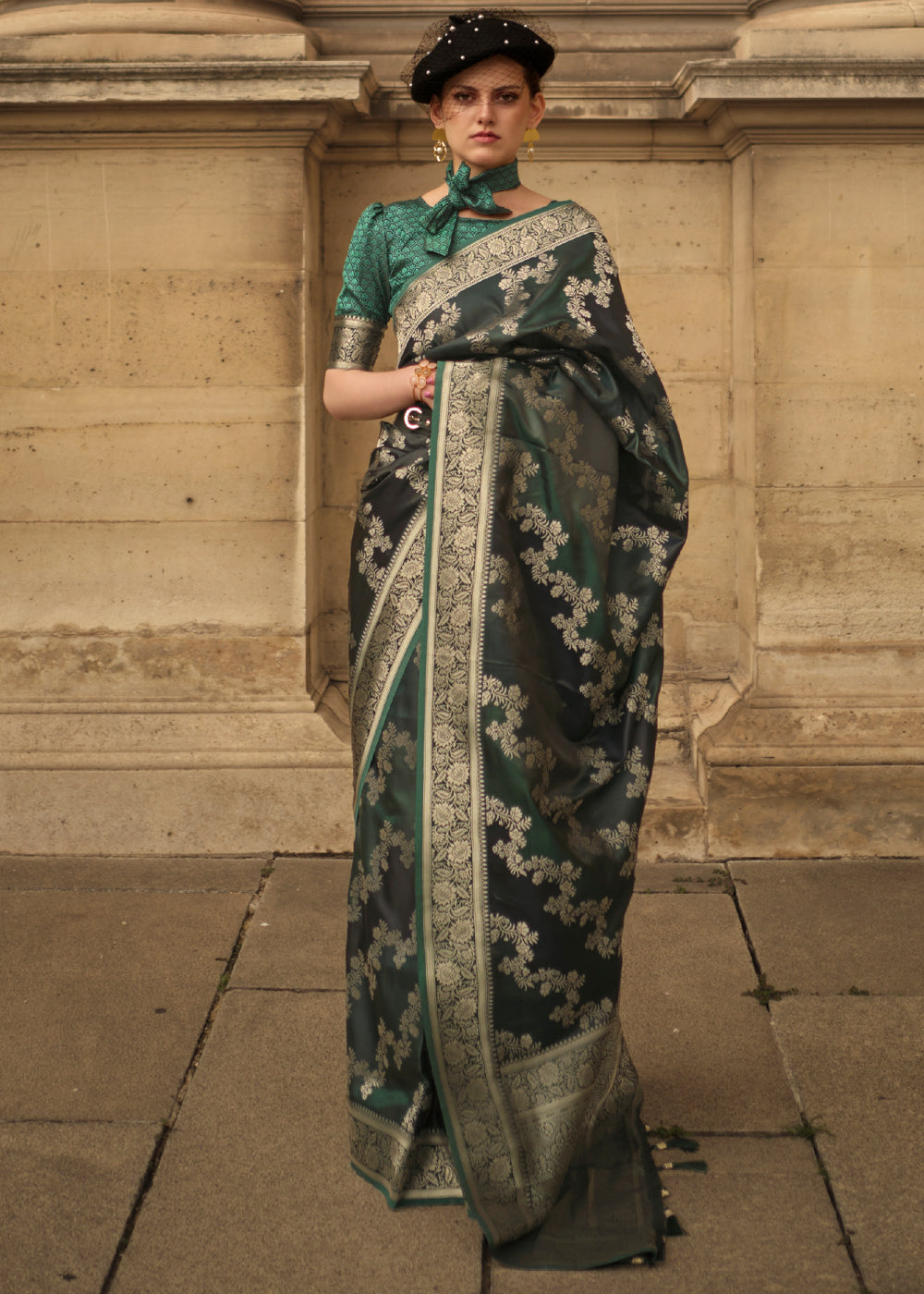 Buy MySilkLove Lunar Green Banarasi Handloom Rangkat Weaving Saree Online