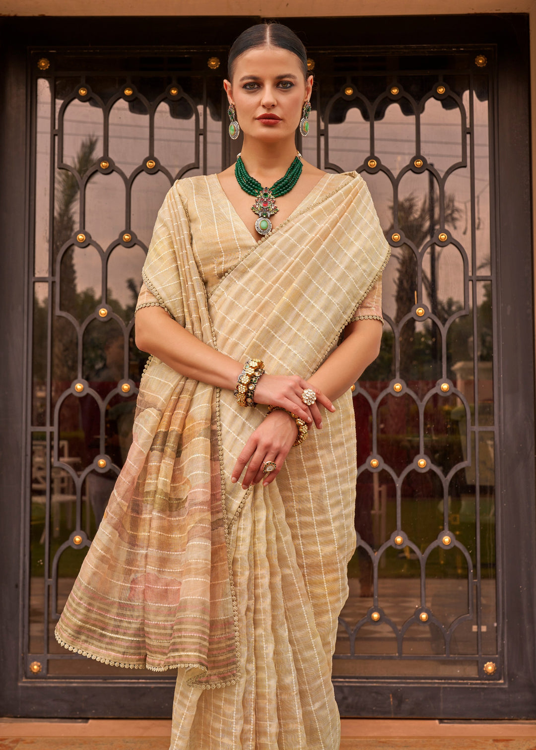 MySilkLove Pancho Cream Tissue Silk Saree