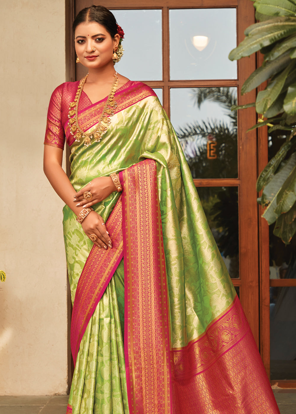 Buy MySilkLove Peridot Green Woven Kanjivaram Saree Online