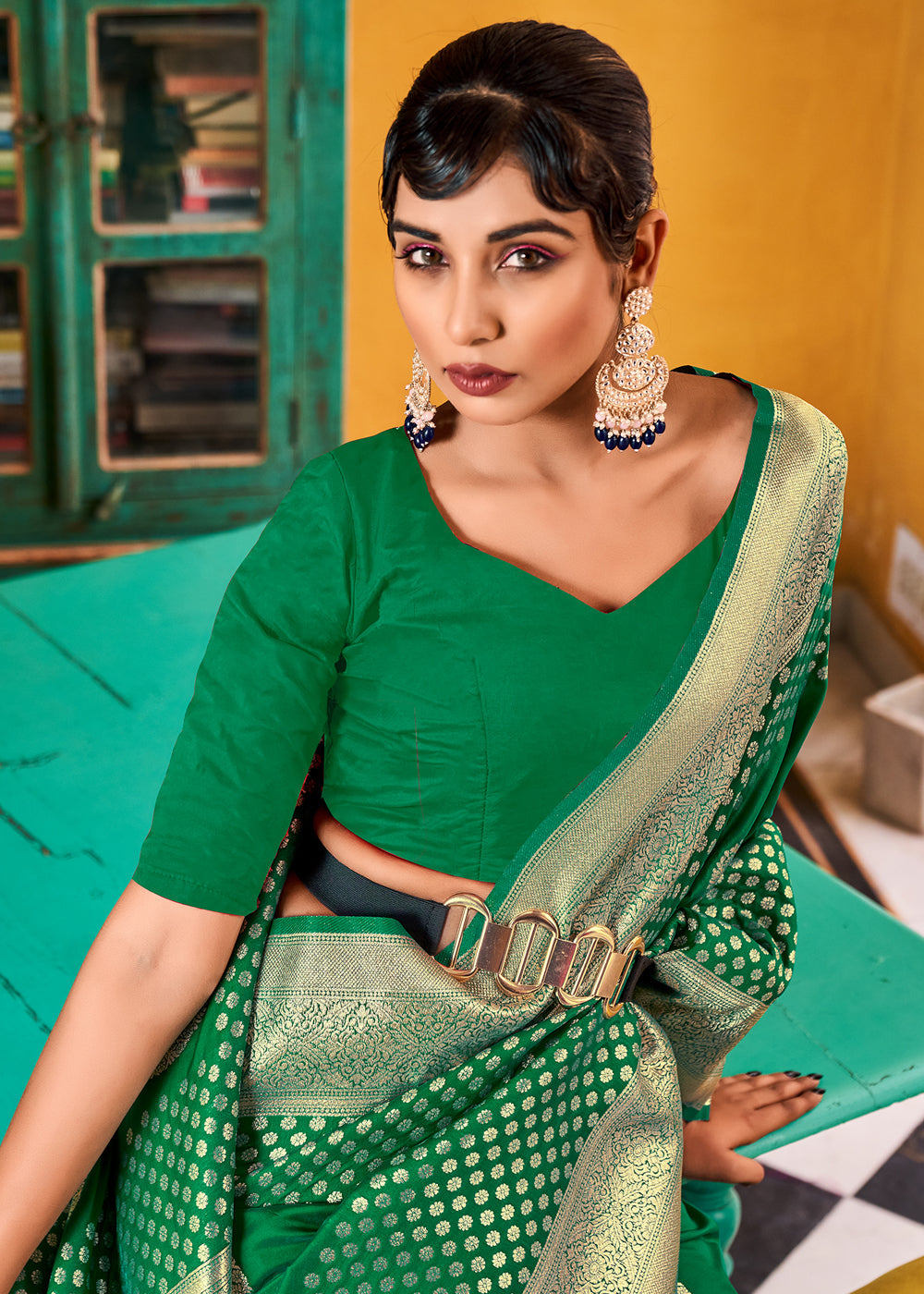 Buy MySilkLove Eucalyptus Green Zari Woven Banarasi Saree Online