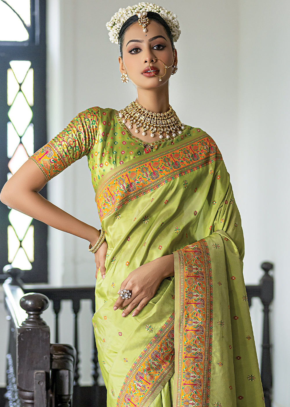 Buy MySilkLove Fern Green Kashmiri Handloom Woven Silk Saree Online