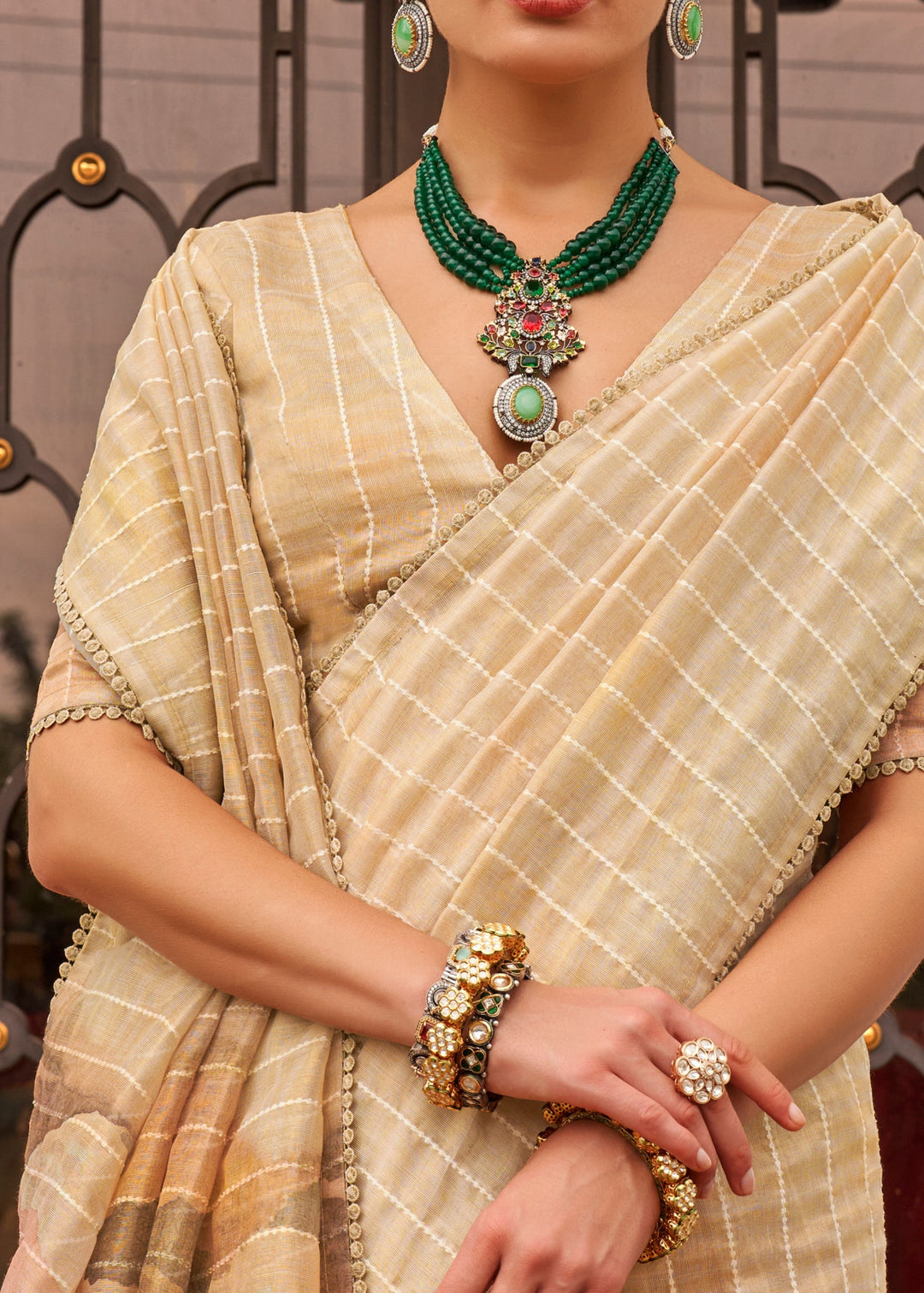 Buy MySilkLove Pancho Cream Tissue Silk Saree Online