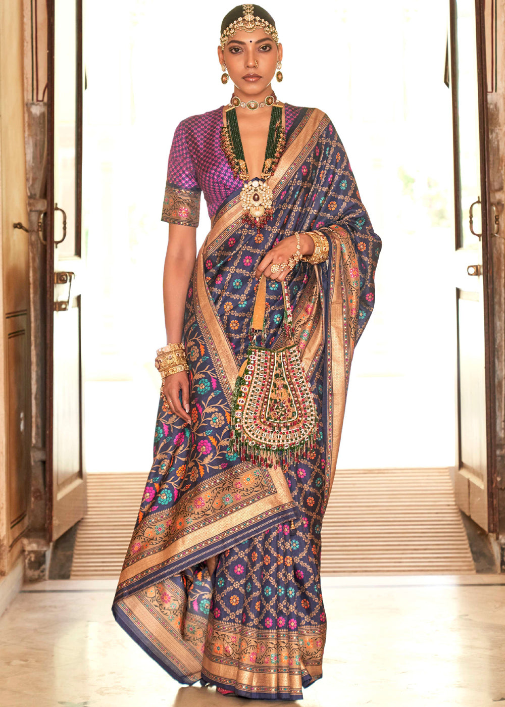 Buy MySilkLove Dolphin Blue Printed Soft Silk Saree Online