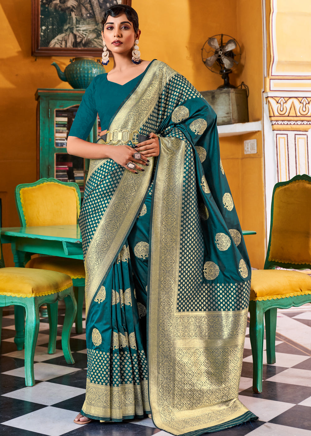 Buy MySilkLove Mosque Blue Zari Woven Banarasi Saree Online