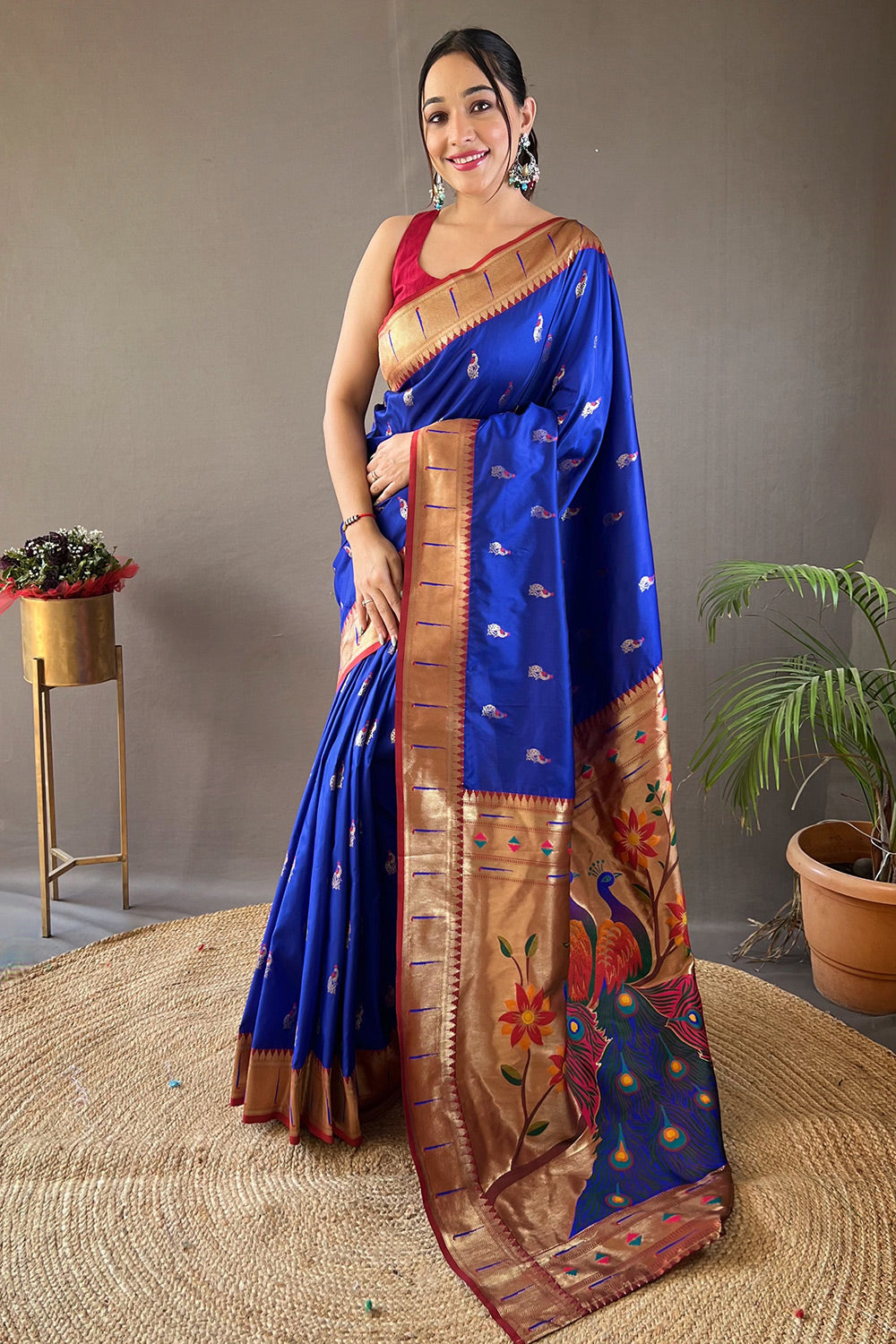 Buy MySilkLove Denim Blue Zari Woven Paithani Saree Online