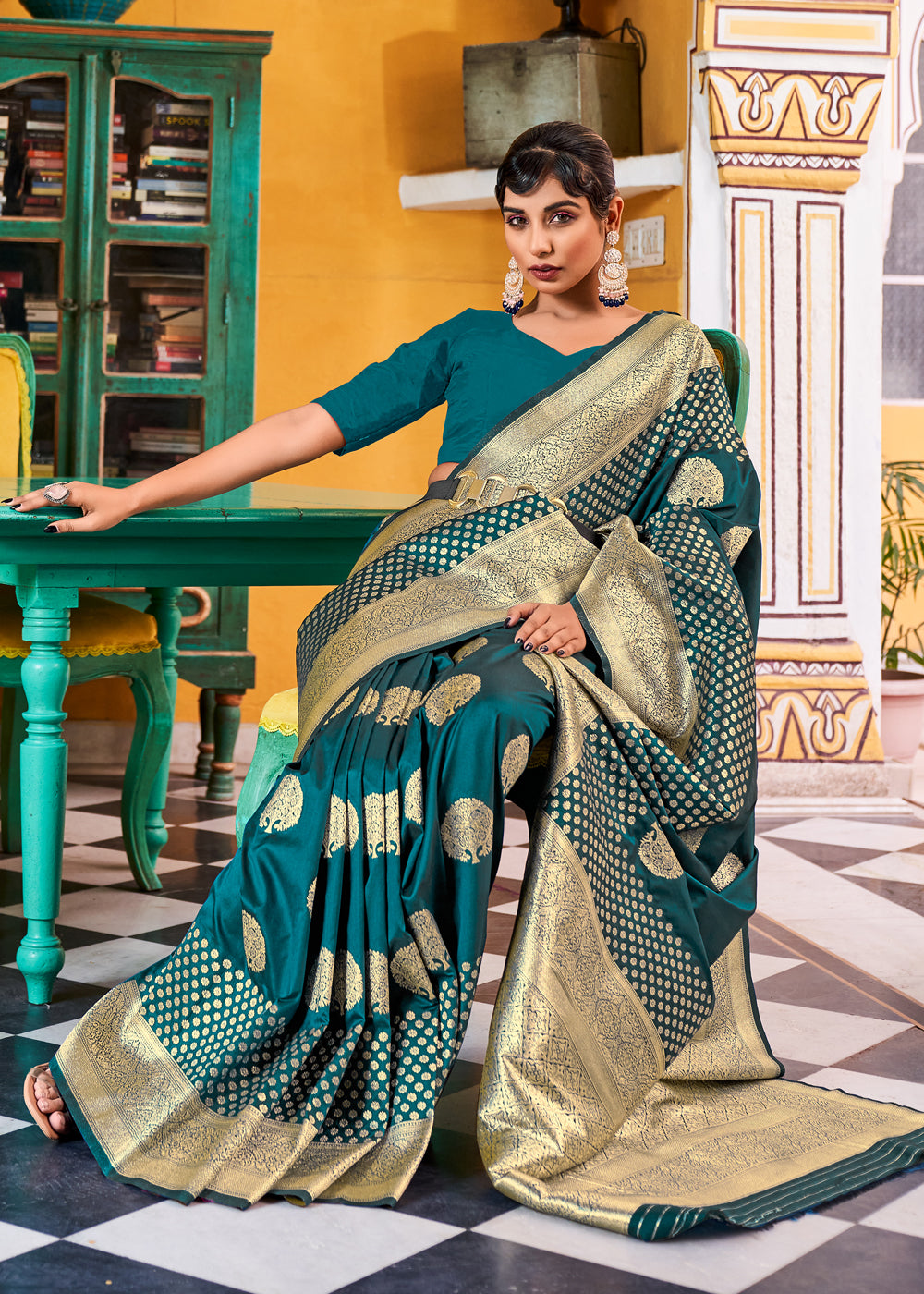 Buy MySilkLove Mosque Blue Zari Woven Banarasi Saree Online