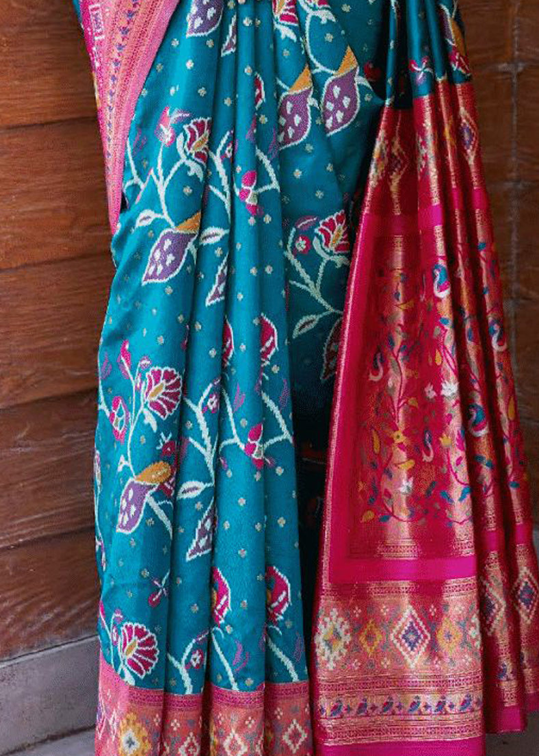 Buy MySilkLove Allports Blue and Pink Woven Kanchipuram Saree Online