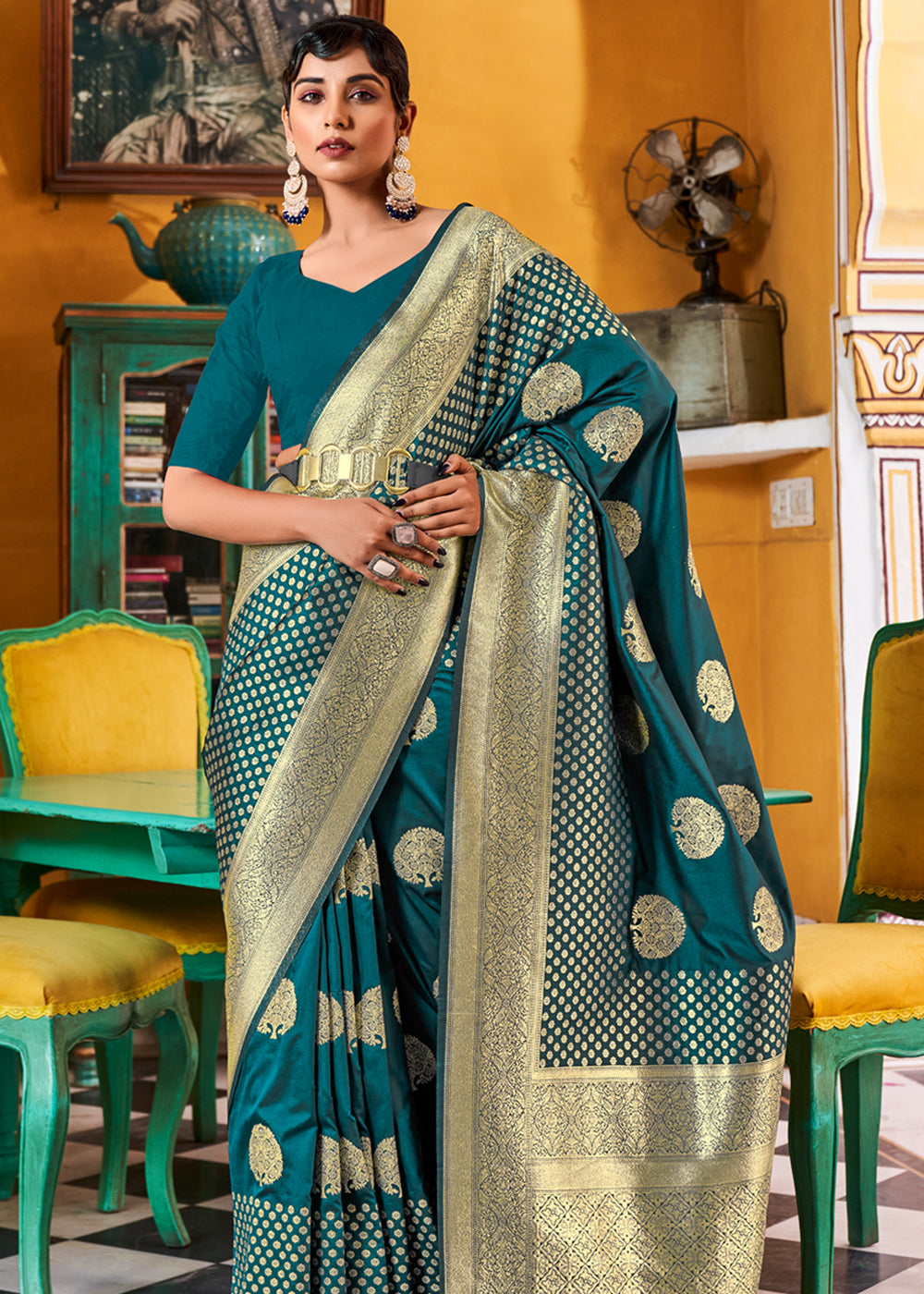 Buy MySilkLove Mosque Blue Zari Woven Banarasi Saree Online