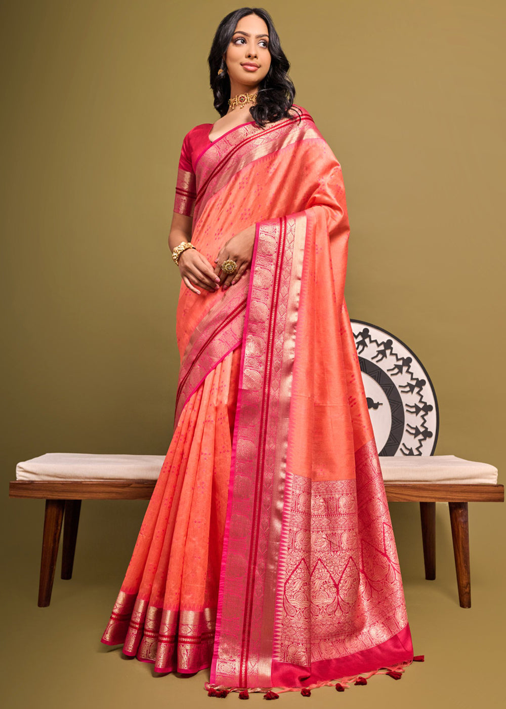 Buy MySilkLove Bittersweet Orange Woven Banarasi Soft Silk Saree Online