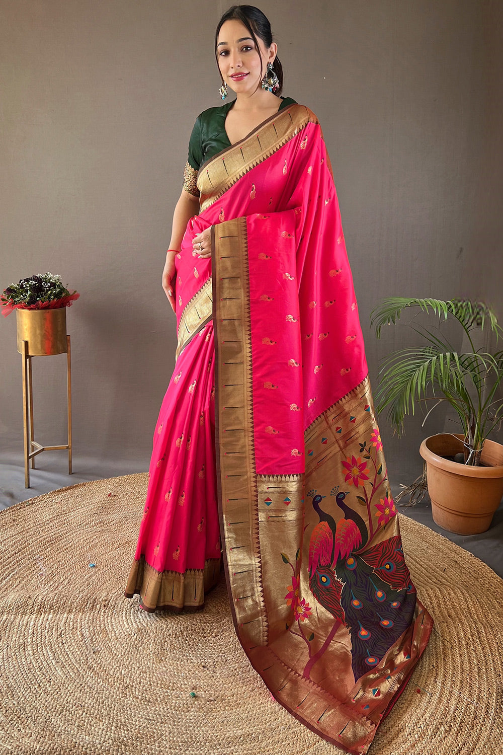 Buy MySilkLove Scarlet Pink Zari Woven Paithani Saree Online