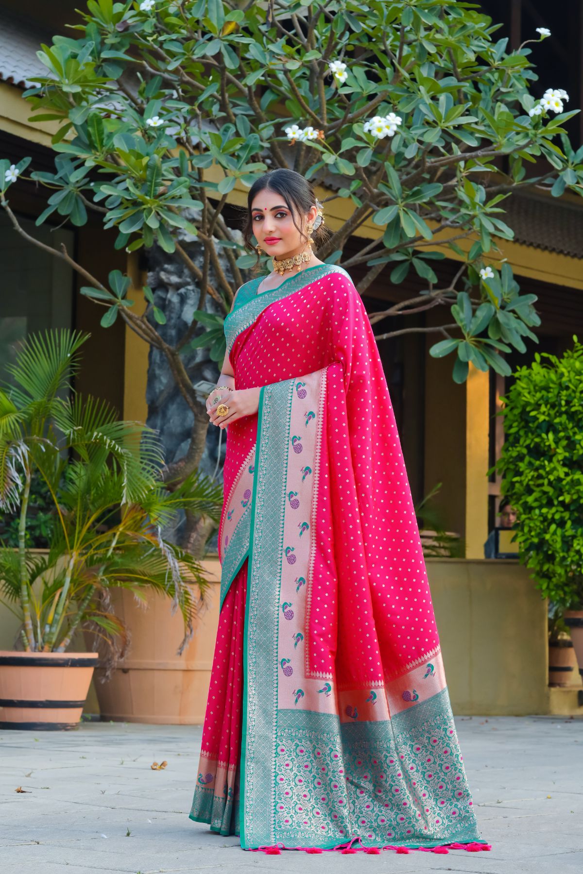 Buy MySilkLove French Pink and Blue Banarasi Paithani Silk Saree Online