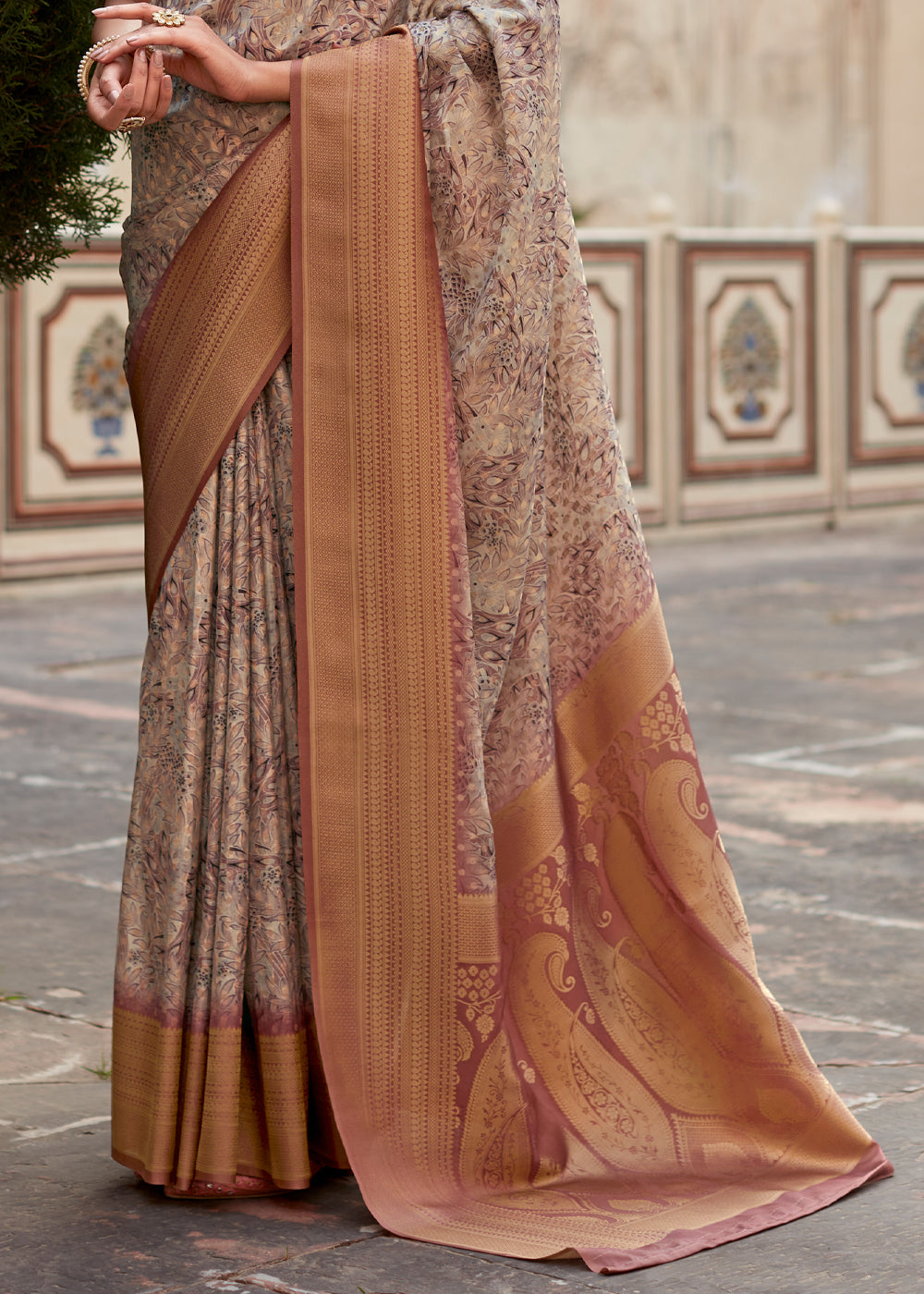 Buy MySilkLove Chocolate Brown Banarasi Digital Printed Silk Saree Online