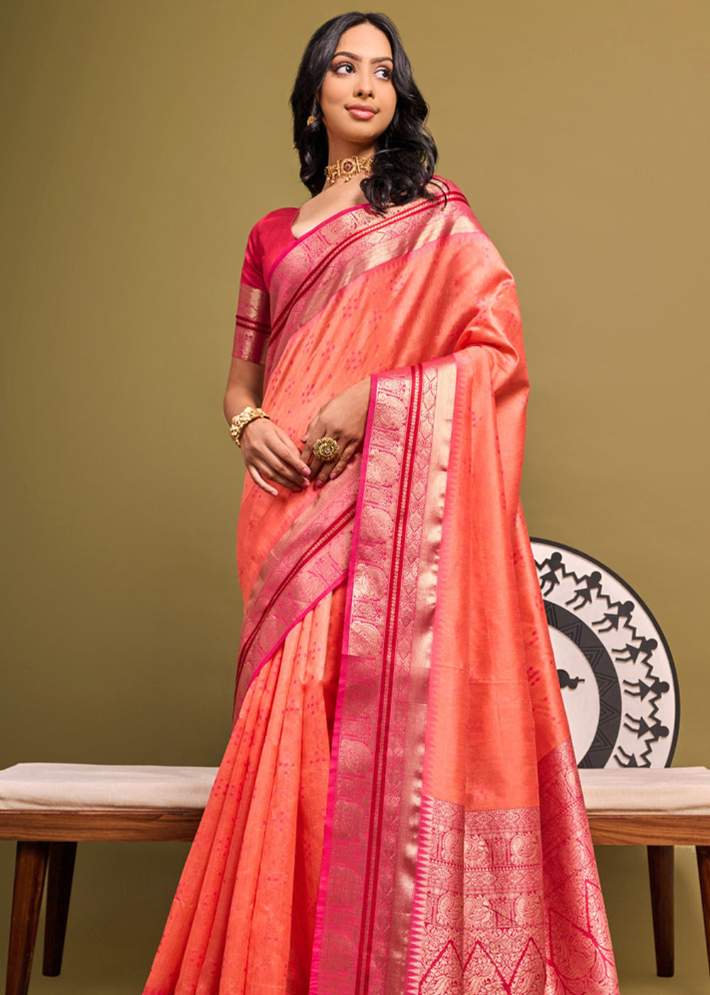 Buy MySilkLove Bittersweet Orange Woven Banarasi Soft Silk Saree Online