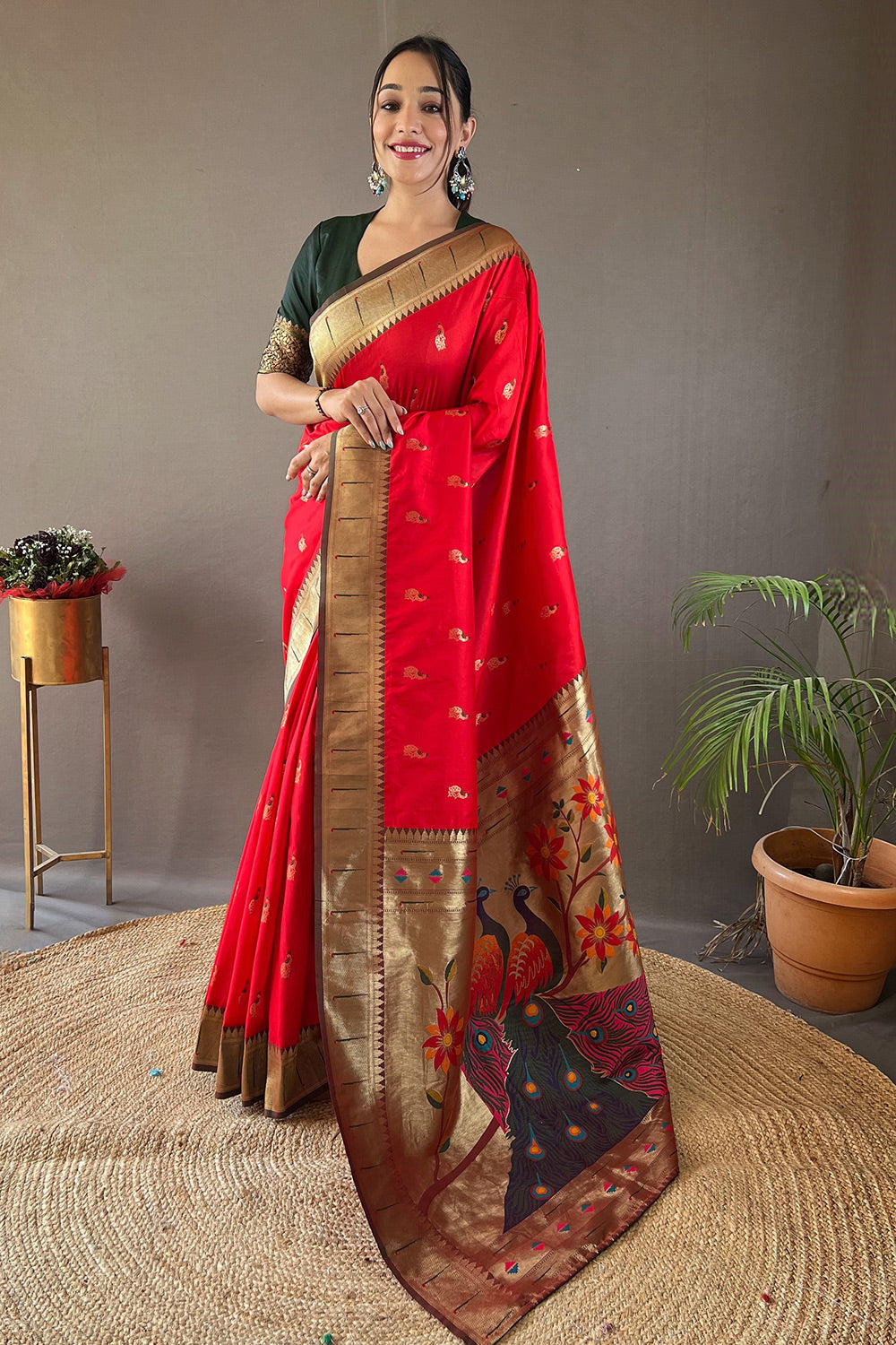 Buy MySilkLove Alizarin Red Zari Woven Paithani Saree Online