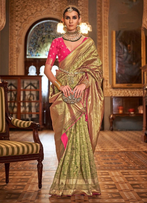 Mehndi Green Woven Patola Silk Saree