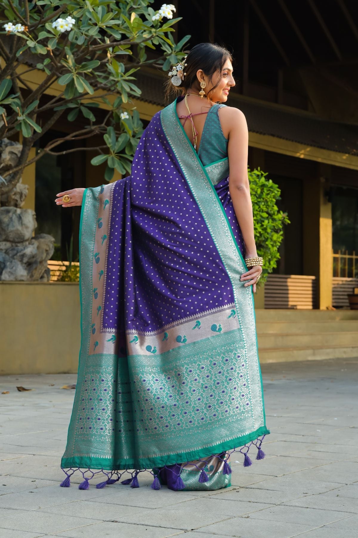 Buy MySilkLove Pacific Blue and Green Banarasi Paithani Silk Saree Online