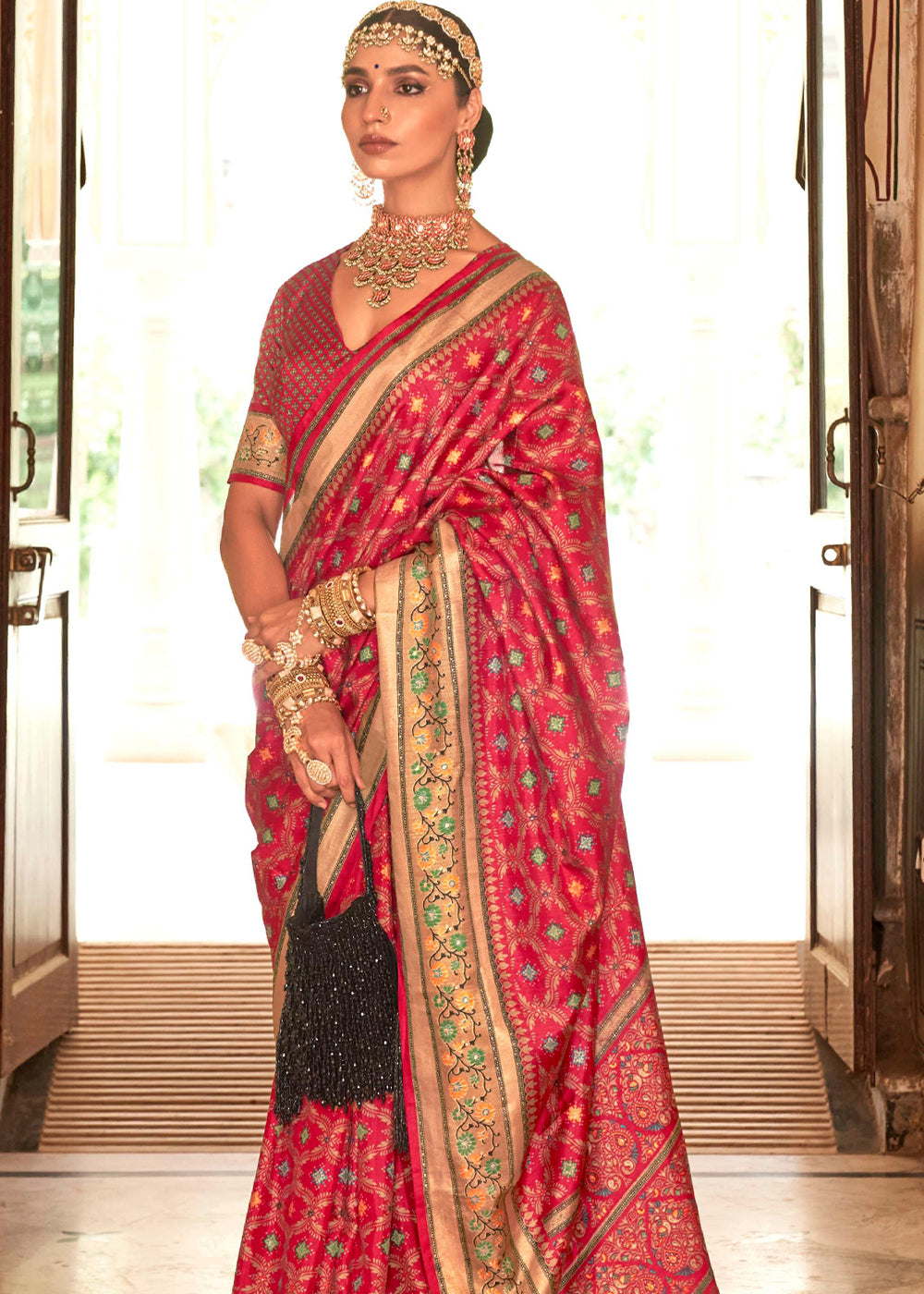 Buy MySilkLove Dark Tulip Pink Printed Soft Silk Saree Online