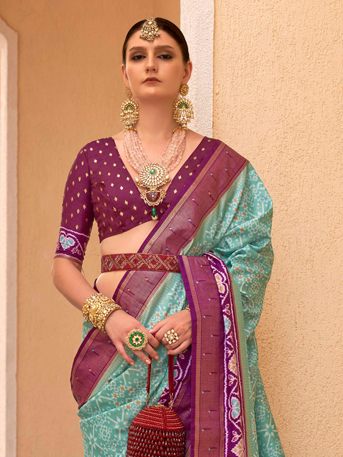 Buy MySilkLove Oxley Green and Purple Printed Patola Soft Silk Saree Online