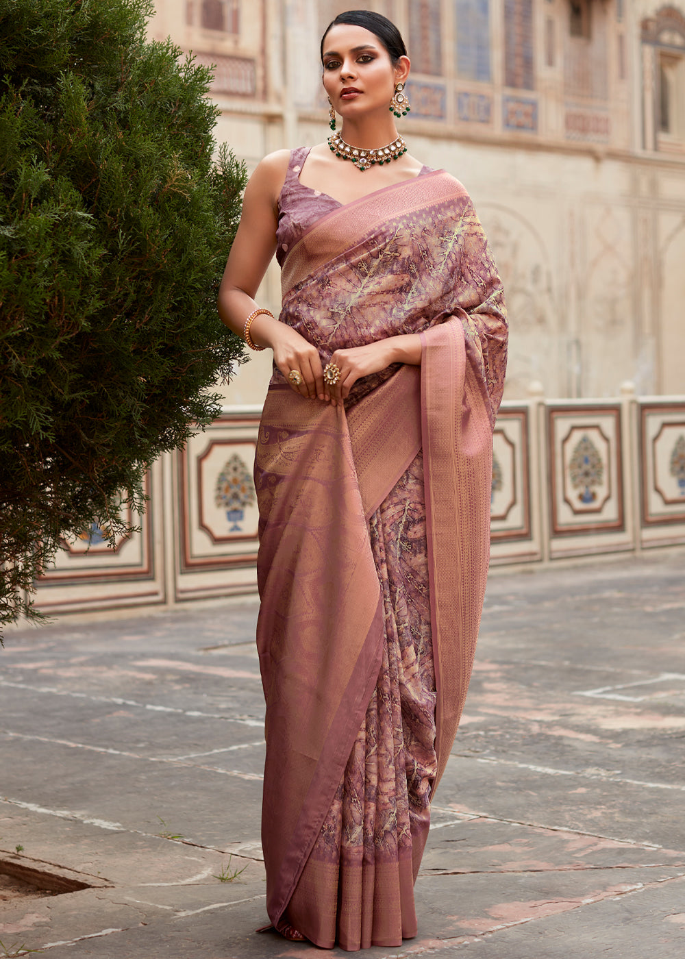 Buy MySilkLove Spicy Mix Purple Banarasi Digital Printed Silk Saree Online