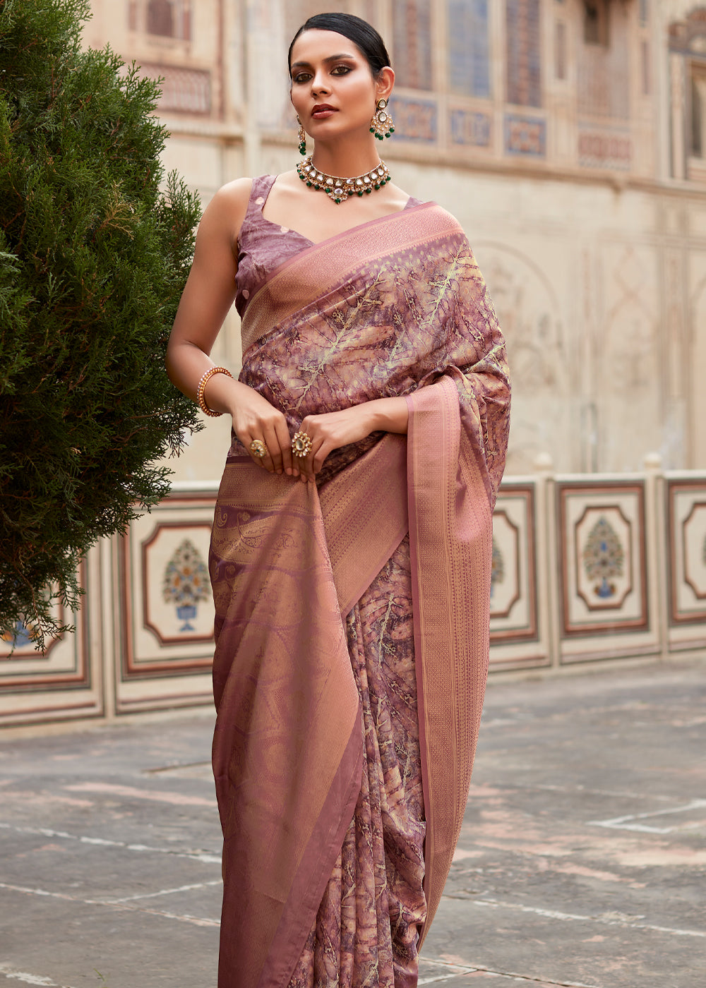 Buy MySilkLove Spicy Mix Purple Banarasi Digital Printed Silk Saree Online