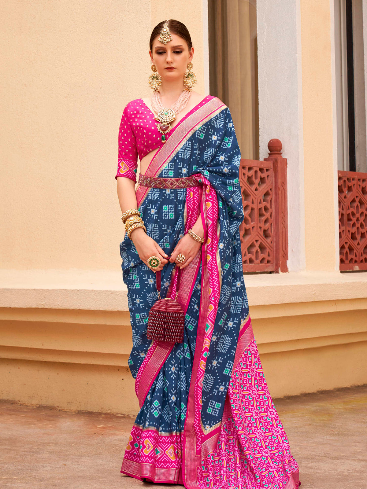 Buy MySilkLove Blue Dianne and Pink Printed Patola Soft Silk Online