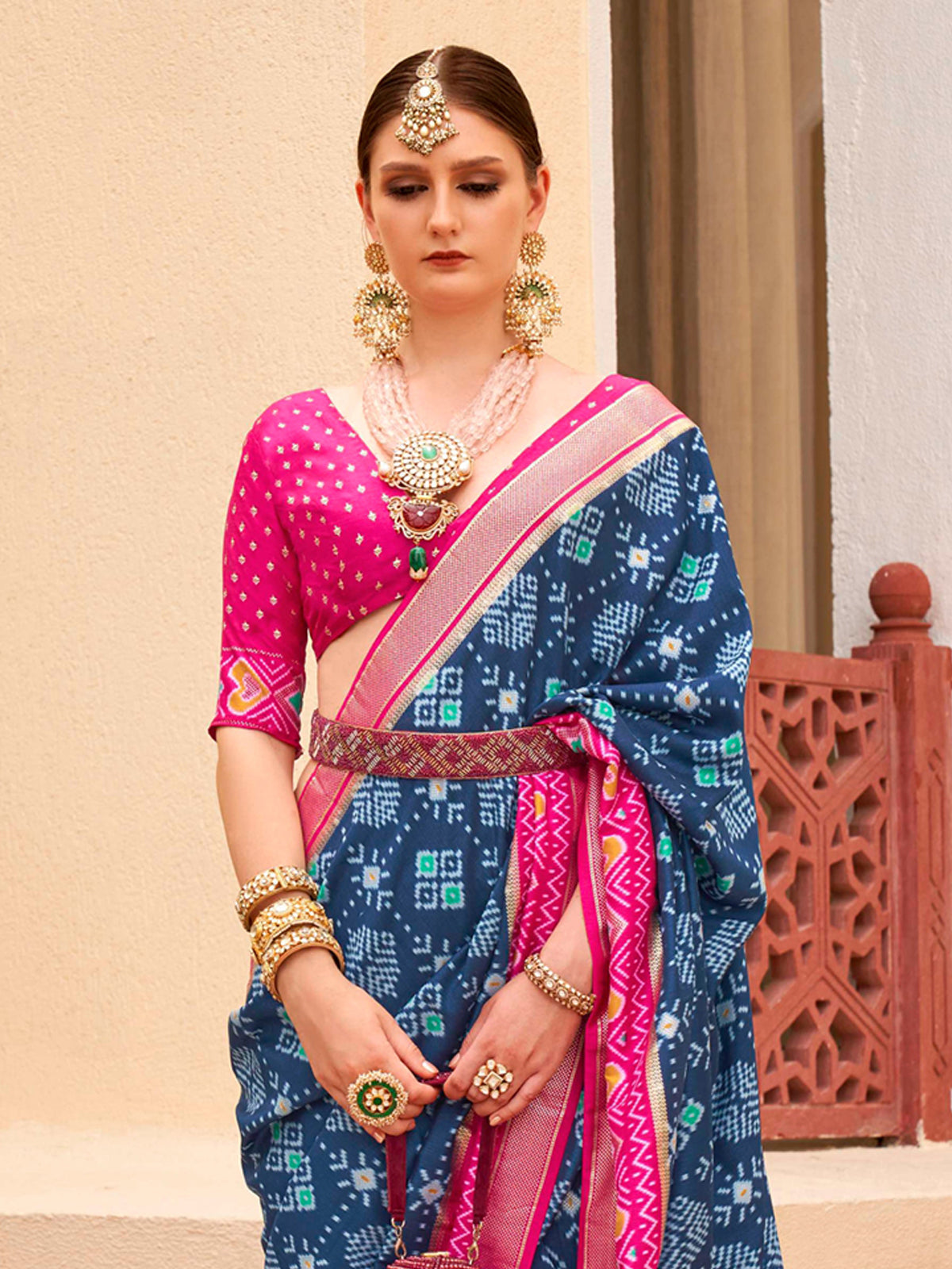 Buy MySilkLove Blue Dianne and Pink Printed Patola Soft Silk Online