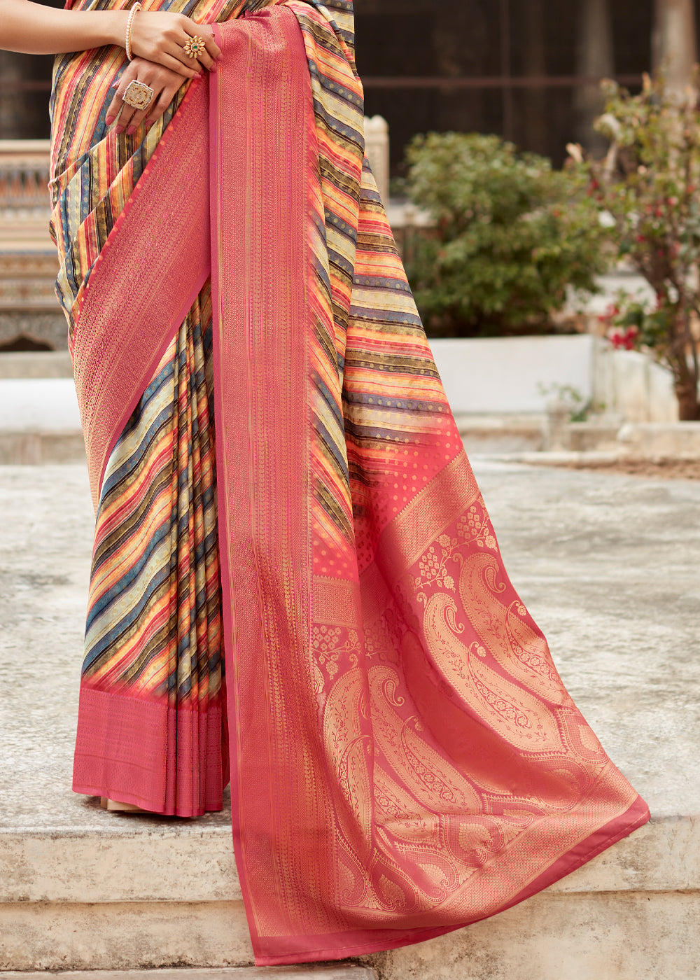 Buy MySilkLove Multicolor Pink Banarasi Digital Printed Silk Saree Online