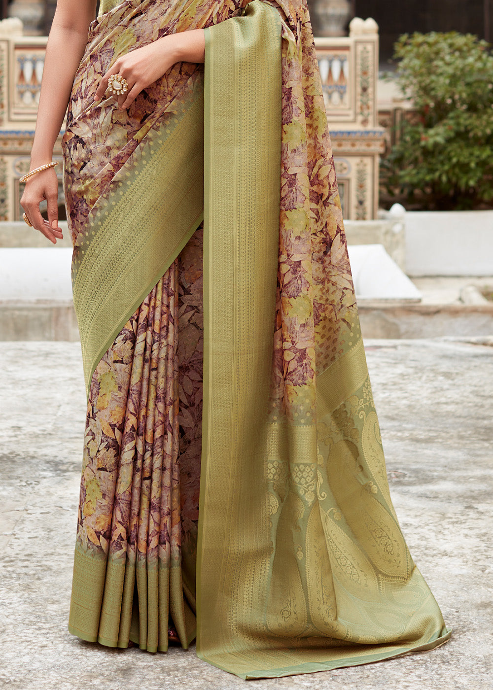 Buy MySilkLove Misty Moss Green Banarasi Digital Printed Silk Saree Online