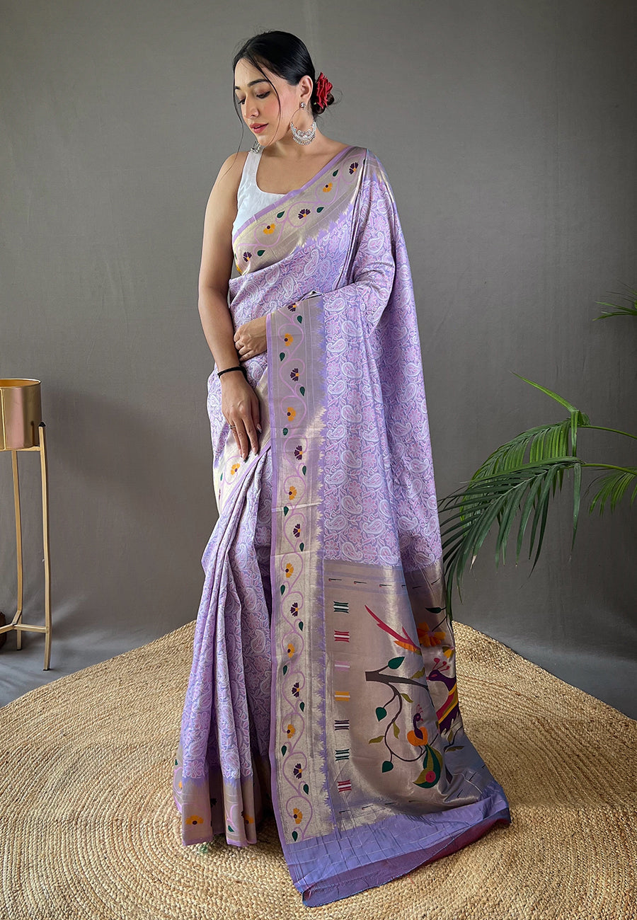 Buy MySilkLove Lily Purple Lucknowi Paithani Silk Saree Online