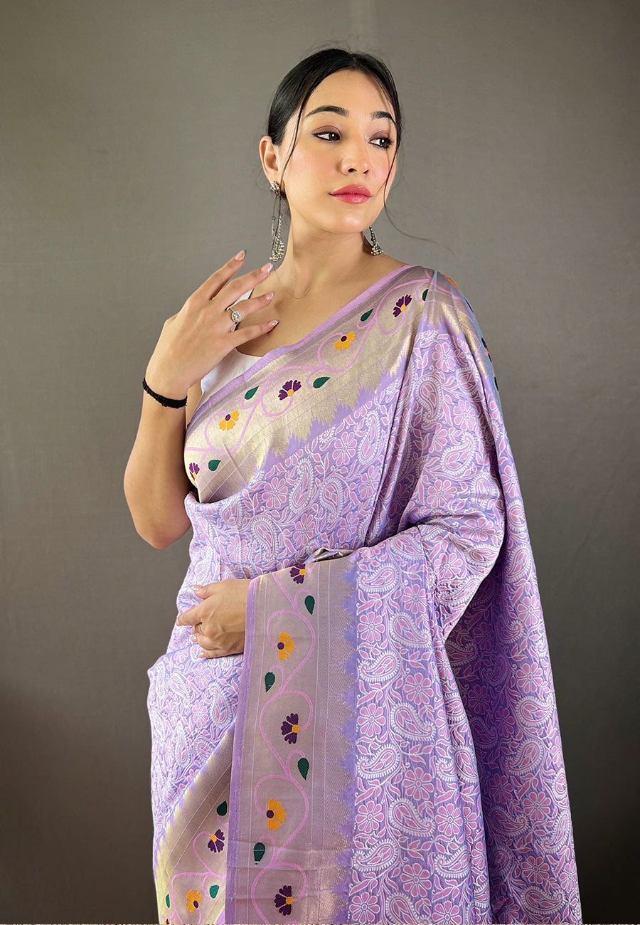 MySilkLove Lily Purple Lucknowi Paithani Silk Saree