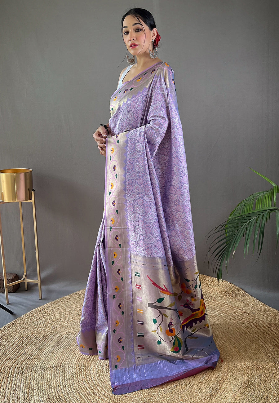 Buy MySilkLove Lily Purple Lucknowi Paithani Silk Saree Online