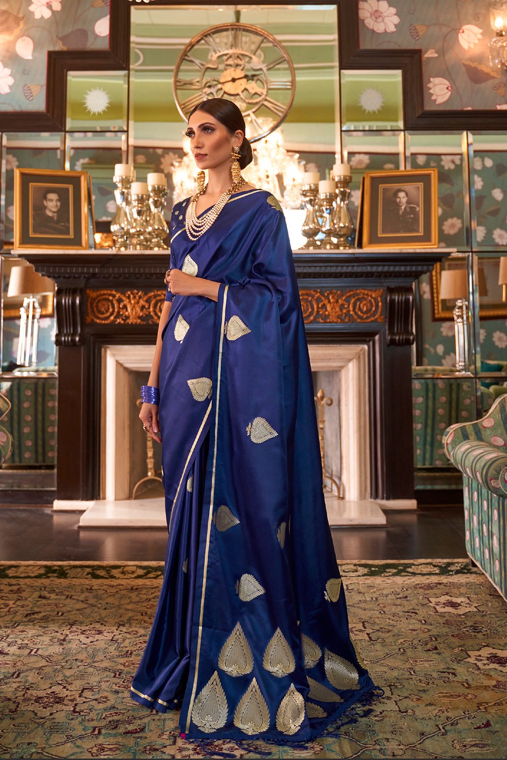 Buy MySilkLove Rhino Blue Woven Banarasi Saree Online