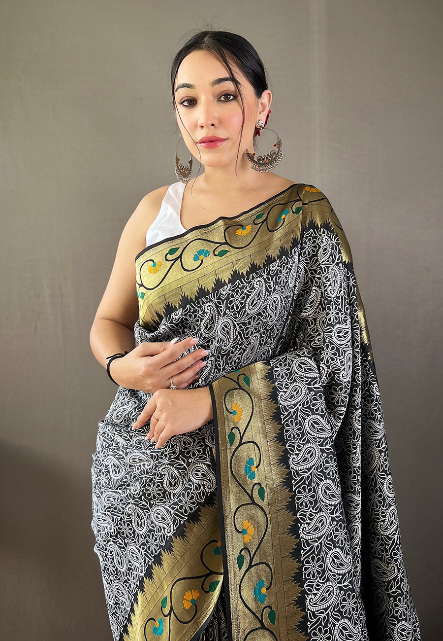 MySilkLove Sirocco Grey Lucknowi Paithani Silk Saree