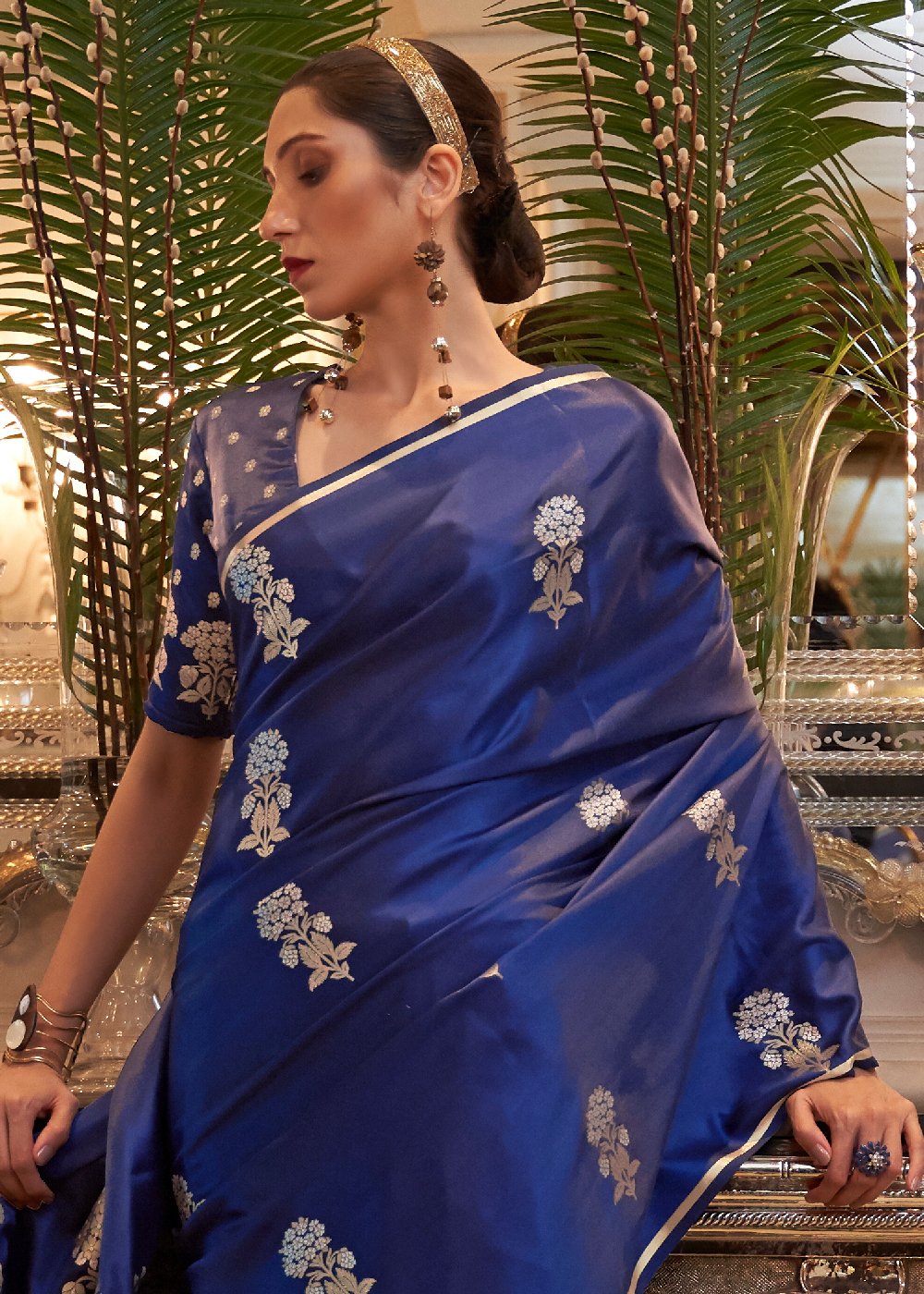 Buy MySilkLove Cloud Burst Blue Zari Woven Banarasi Silk Saree Online