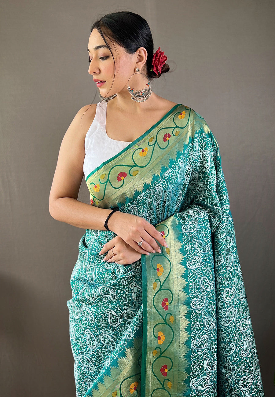 Buy MySilkLove Sinbad Blue Lucknowi Paithani Silk Saree Online