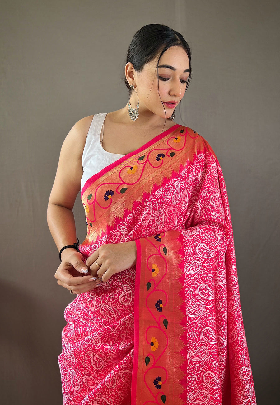 Buy MySilkLove Mandy Pink Lucknowi Paithani Silk Saree Online