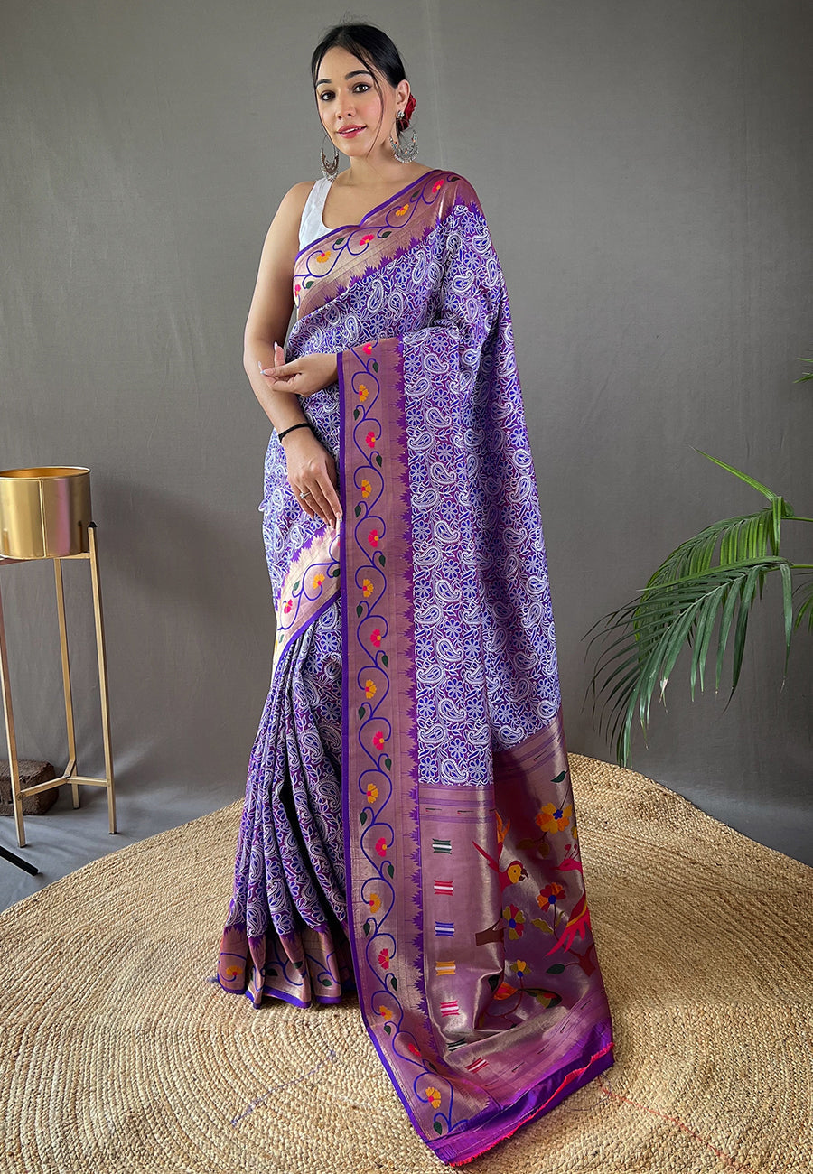 Buy MySilkLove Trendy Purple Lucknowi Paithani Silk Saree Online