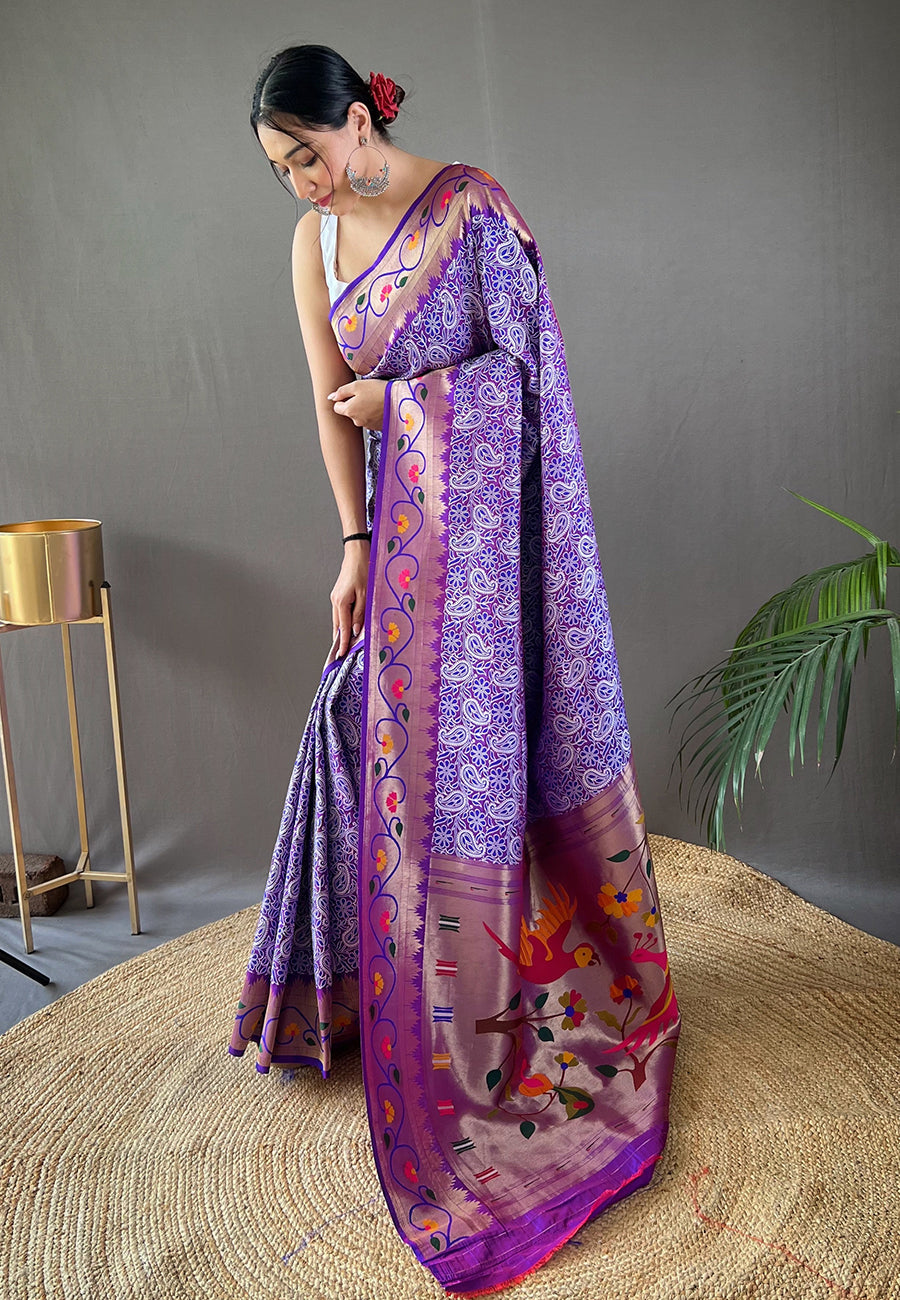 Buy MySilkLove Trendy Purple Lucknowi Paithani Silk Saree Online