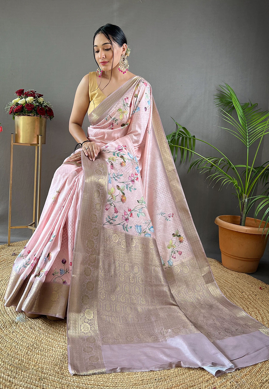 Buy MySilkLove Careys Pink Kalamkari Floral Printed Saree Online