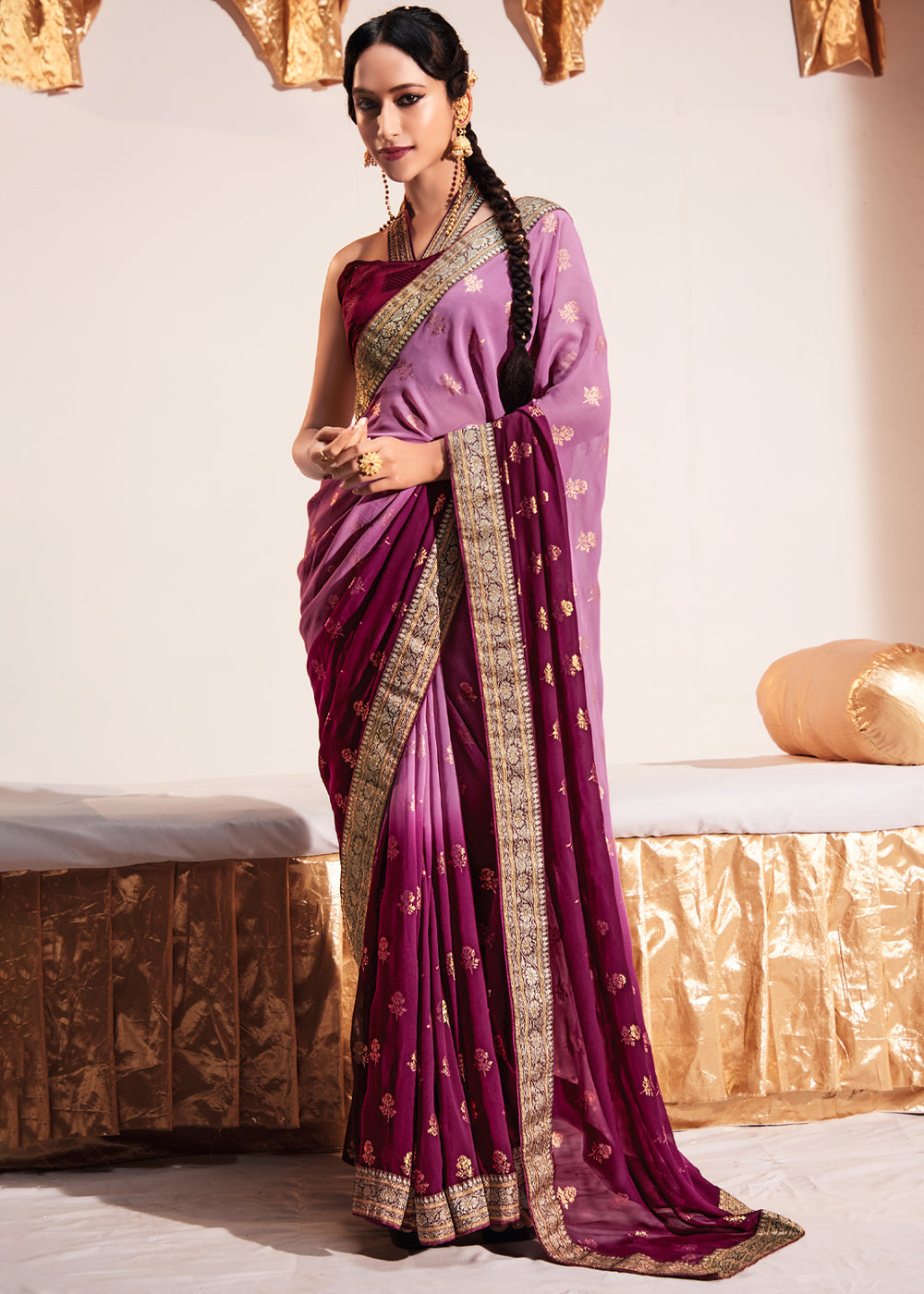 Buy MySilkLove Viola Purple Woven Georgette Silk Saree Online